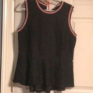 Sporty Feminine Black Lace Hi-Lo Tank Top Camisole Red & Silver Contrast - XL